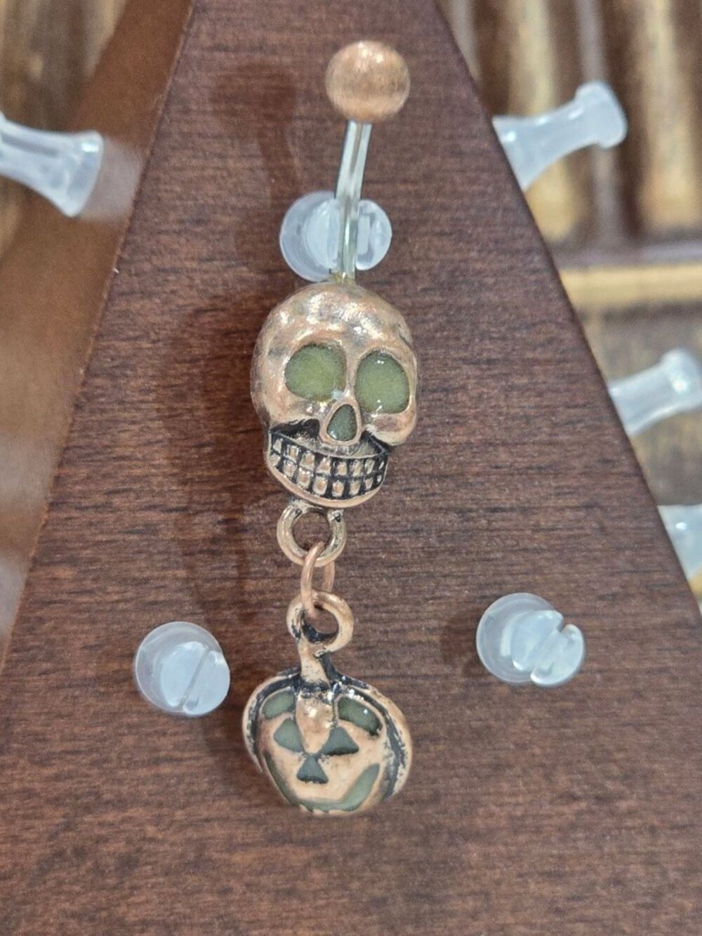Painful Pleasures ✦ Skull & Pumpkin Glow Navel Ring ✦ 14G Surgical Steel NWT